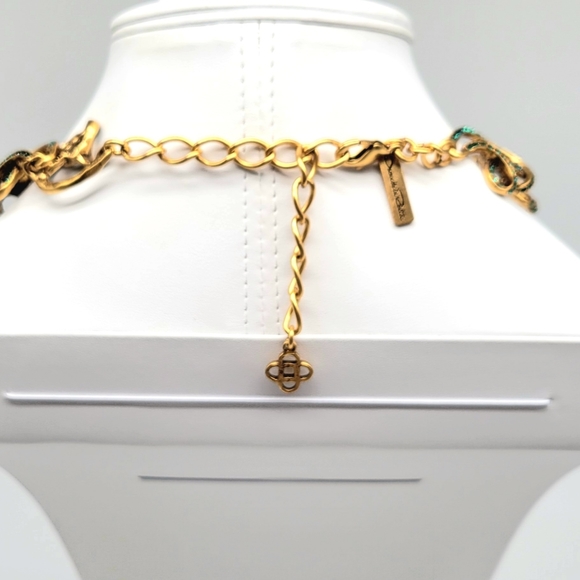 Oscar de la Renta Red Enamel Emerald Swarovski Crystal Flower Statement Necklace - Picture 11 of 13